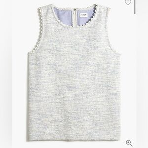 J. Crew Sleeveless Textured Top with Scallop Trim in Light Blue and Ivory